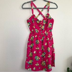 Hollister pink blue ruffle mini sundress button strappy flowy sz small